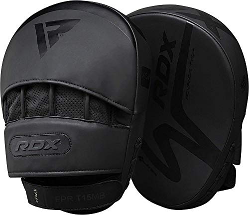 RDX Cojines de Boxeo MMA Manoplas de Boxeo | Cuero Negro Mate con Piel Ajustable y Correa Ajustable | Muay Thai Kick Boxing Artes Marciales Patada Pad