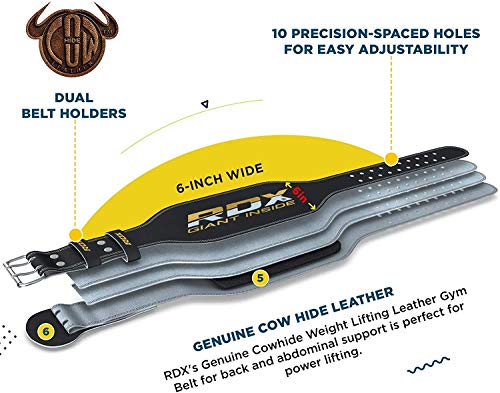 RDX Gimnasio Cinturón Cuero 6" Musculacion Peso Cinturones Pesas Entrenamiento Levantamiento