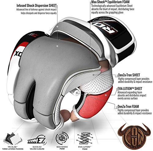 RDX, Guantes de gel MMA UFC lucha, saco de arena, guantes sparring, guantes de entrenamiento, Multicolor (Blanco/Negro), talla del fabricante: L