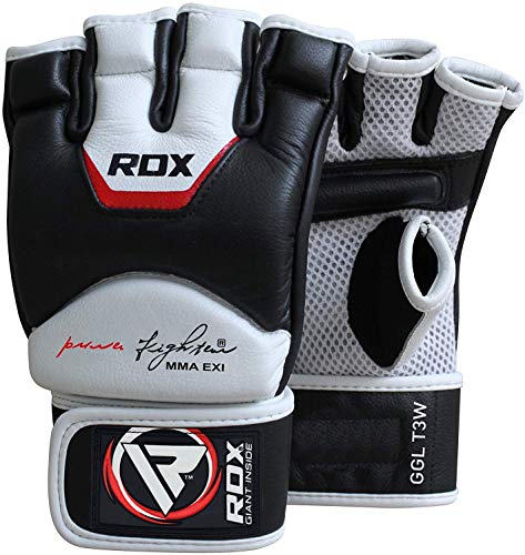 RDX, Guantes de gel MMA UFC lucha, saco de arena, guantes sparring, guantes de entrenamiento, Multicolor (Blanco/Negro), talla del fabricante: L