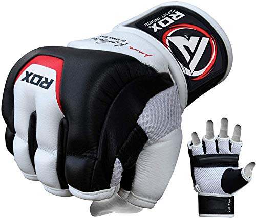 RDX, Guantes de gel MMA UFC lucha, saco de arena, guantes sparring, guantes de entrenamiento, Multicolor (Blanco/Negro), talla del fabricante: L