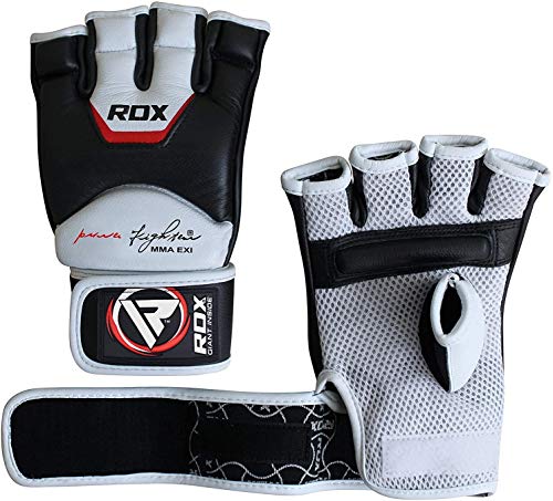 RDX, Guantes de gel MMA UFC lucha, saco de arena, guantes sparring, guantes de entrenamiento, Multicolor (Blanco/Negro), talla del fabricante: L