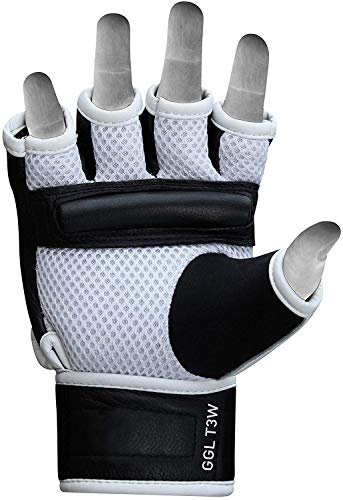 RDX, Guantes de gel MMA UFC lucha, saco de arena, guantes sparring, guantes de entrenamiento, Multicolor (Blanco/Negro), talla del fabricante: M