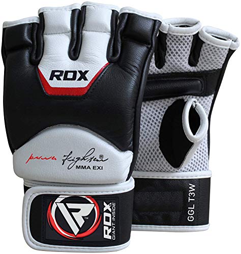 RDX, Guantes de gel MMA UFC lucha, saco de arena, guantes sparring, guantes de entrenamiento, Multicolor (Blanco/Negro), talla del fabricante: M