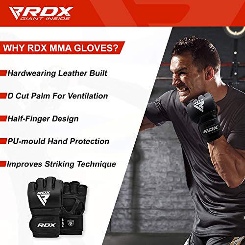 RDX Guantes de MMA para artes marciales, entrenamiento de ligamento, corte D. Palm Maya Hide, guantes de cuero para muay thai, kickboxing, lucha en jaulas, deportes de combate y bolsa de boxeo
