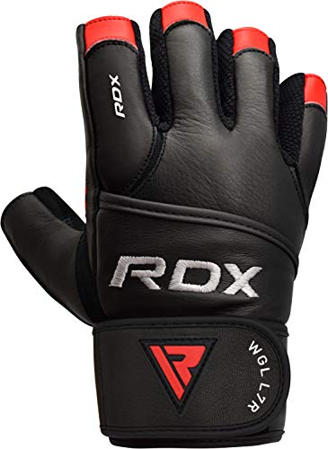 RDX Guantes Gimnasio Cuero con Muñequera Fitness Musculacion Culturismo Gym Levantamiento