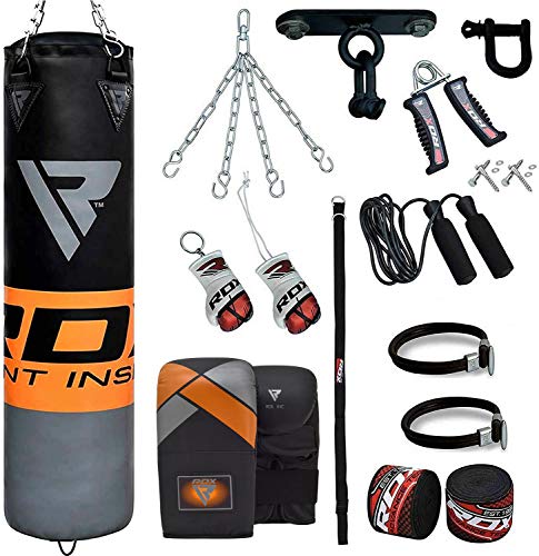 RDX Saco de Boxeo Relleno MMA Muay Thai Kick Boxing Artes Marciales con Soporte Techo Guantes Cadena 13PC 4FT 5FT Punching Bag