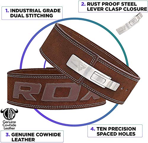 RDX WBL-4LN-L, Cuero Gimnasio Peso Cinturón Musculacion Entrenamiento Cinturones Pesas Levantamiento (Large)