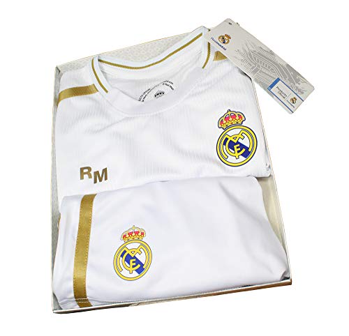 Real Madrid Conjunto Camiseta y Pantalón Primera Equipación Infantil Producto Oficial Licenciado Temporada 2019-2020 Color Blanco Sin Dorsal (Blanco, Talla 12)