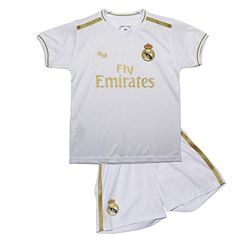 Real Madrid Conjunto Camiseta y Pantalón Primera Equipación Infantil Producto Oficial Licenciado Temporada 2019-2020 Color Blanco Sin Dorsal (Blanco, Talla 12)