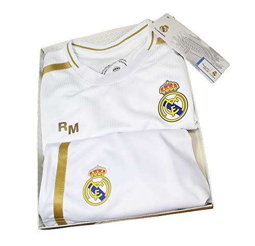 Real Madrid Conjunto Camiseta y Pantalón Primera Equipación Infantil Producto Oficial Licenciado Temporada 2019-2020 Color Blanco Sin Dorsal (Blanco, Talla 6)