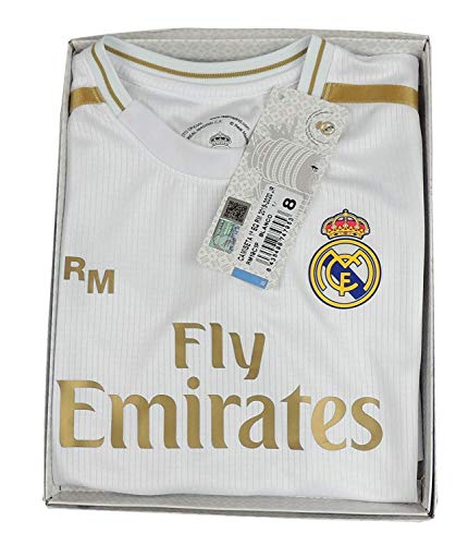 Real Madrid Conjunto Camiseta y Pantalón Primera Equipación Infantil Sergio Ramos Producto Oficial Licenciado Temporada 2019-2020 Color Blanco (Blanco, Talla14)
