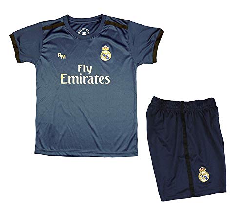 Real Madrid Conjunto Camiseta y Pantalón Segunda Equipación Infantil Hazard Producto Oficial Licenciado Temporada 2019-2020 Color Blanco (Azul Marino, Talla 8)