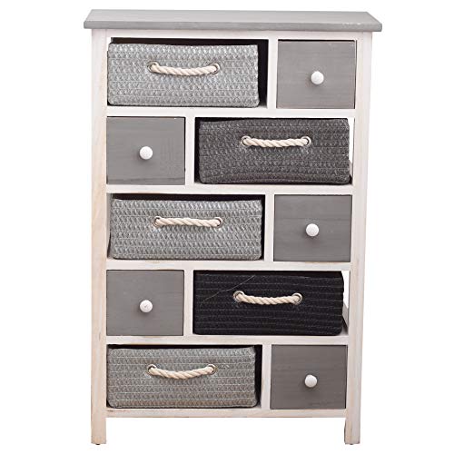 Rebecca Mobili Cómoda, Mueble con 5 cajones, Blanco Gris, Madera de Paulownia y Mimbre, Entrada baño, hogar contemporáneo, Dormitorio- Medidas: 83 x 56 x 27 cm (AxANxF) - Art. RE4324