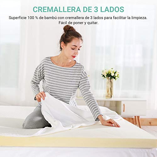 RECCI - 4CM Topper Colchón de Espuma 135x190cm, Topper Viscoelástica con Alivio de la Presión, Sobrecolchón Hipoalergénico de Bambú - Extraíble y Lavable en Lavadora, CertiPUR-EU (135 x 190 x 4cm)