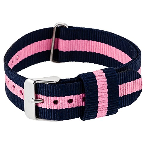 RE:CRON Mujeres Pulsera de Reloj Nylon con Acero Inoxidable Hebilla 18 mm Ancho Compatible con Relojes de Daniel Wellington - Azul obscuro y Rosa