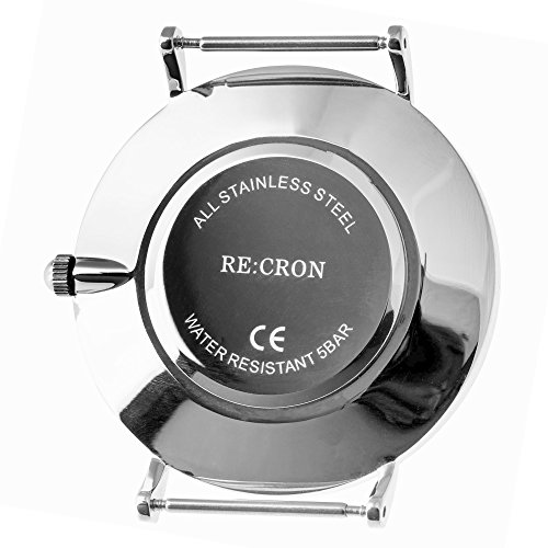 RE:CRON Unisex Reloj de Pulsera Acero Inoxidable 40 mm con Pulsera de Piel Marron