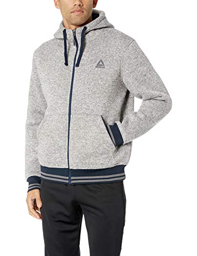 Reebok Active - Sudadera de forro polar para hombre, Hombre, Chaqueta con forro, O_RB408H, Detalle impreso en capucha gris jaspeado, xx-large