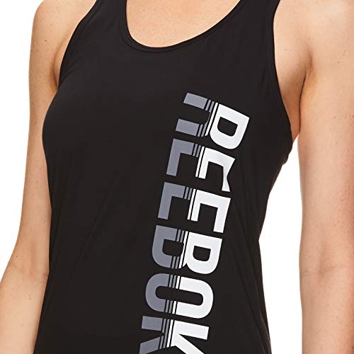 Reebok - Camiseta sin mangas para correr y entrenar para mujer, diseño de leyenda, color negro