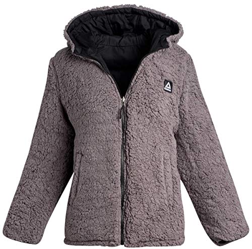 Reebok - Chaqueta acolchada para mujer, totalmente reversible a forro de piel Sherpa, Large, Negro