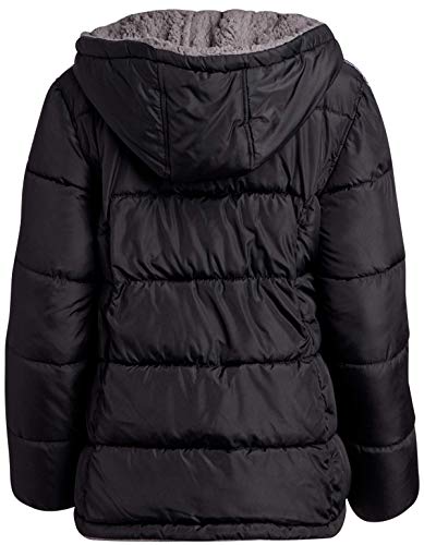 Reebok - Chaqueta acolchada para mujer, totalmente reversible a forro de piel Sherpa, Large, Negro