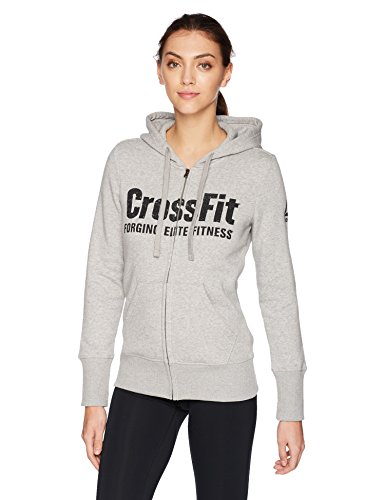 Reebok Crossfit Full Zip Hoodie Sudadera con Capucha, Mujer, Gris, XS