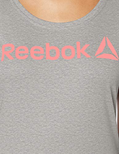 Reebok Linear Read Scoop Neck Camiseta, Mujer, Medium Grey Heather/Stellar Pink, S