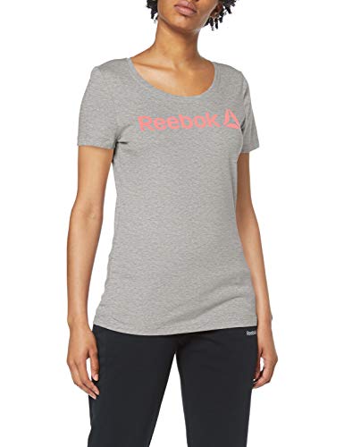 Reebok Linear Read Scoop Neck Camiseta, Mujer, Medium Grey Heather/Stellar Pink, S