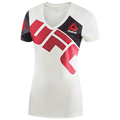 Reebok Maillot de entrenamiento UFC Brock Lesnar de combate femenino - Peque?o - Blanco / Rojo