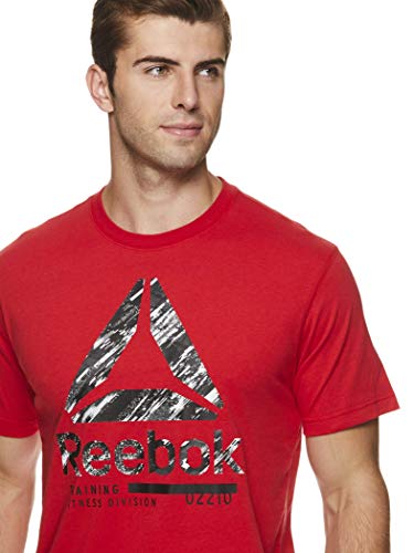 Reebok Men's Graphic Workout Tee - Short Sleeve Gym & Training Activewear T Shirt - Snowcrash Racing Red, Small