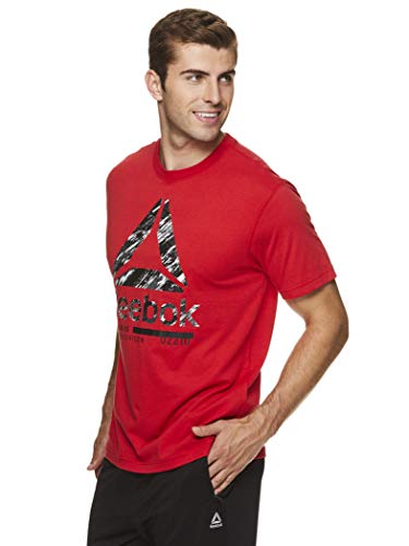 Reebok Men's Graphic Workout Tee - Short Sleeve Gym & Training Activewear T Shirt - Snowcrash Racing Red, Small