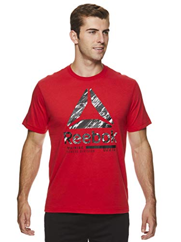 Reebok Men's Graphic Workout Tee - Short Sleeve Gym & Training Activewear T Shirt - Snowcrash Racing Red, Small