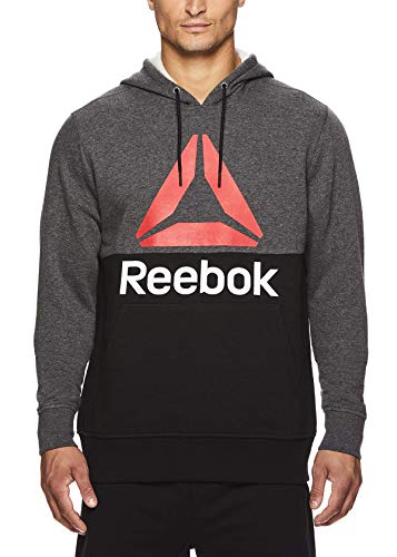 Reebok Men's Performance Pullover Hoodie - Graphic Hooded Activewear Sweatshirt - Char/Black Boost, Medium