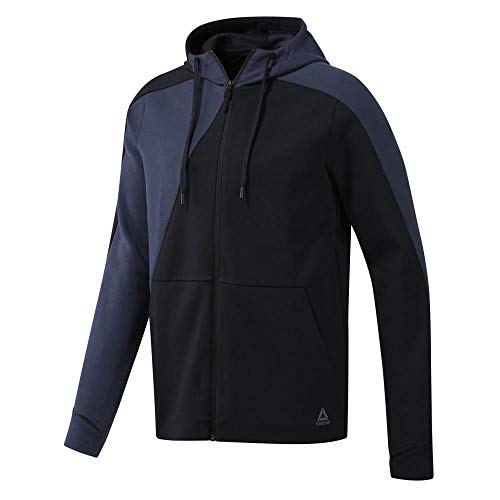 Reebok Ost Blocked FZ Hoodie Hombre, Black/Heritage Navy, M