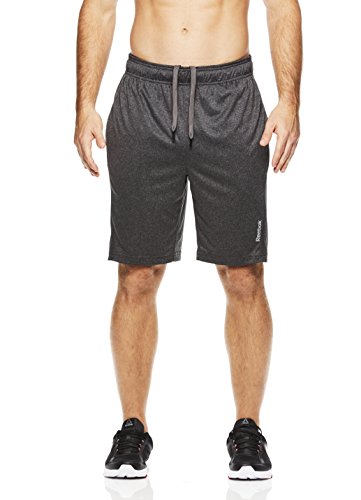 Reebok Pantalones cortos con cordón para hombre – Athletic Running & Workout Short – Charcoal Fireball Gris, Grande