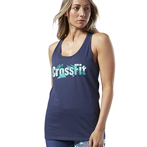 Reebok RC Print Fill Logo Tank Camiseta Sin Mangas, Mujer, Heritage Navy, XS