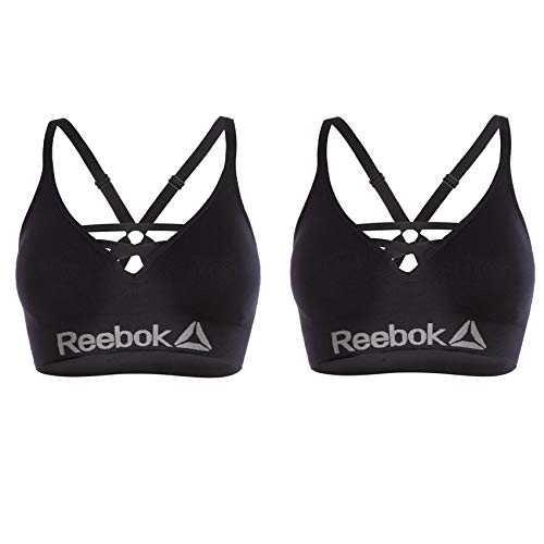 Reebok Sujetador deportivo para Mujer, Negro, X-Small (pack de 2)