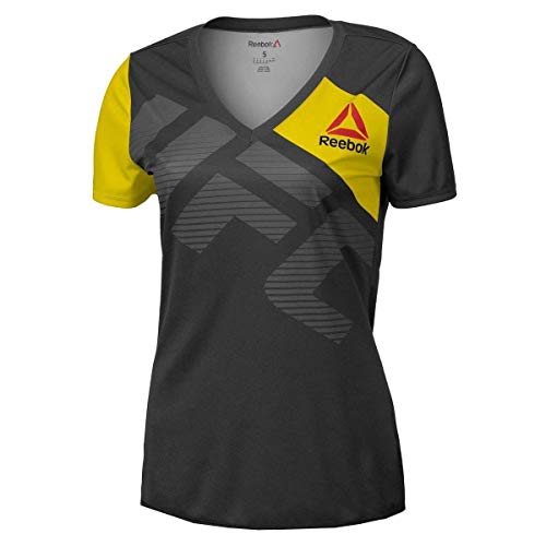 Reebok UFC Fight Kit - Camiseta para mujer, color negro y amarillo, Mujer, color Negro (, tamaño XXS