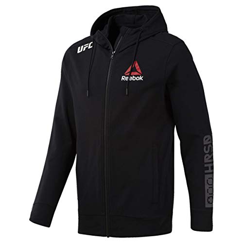 Reebok UFC Fight Night - Sudadera con Capucha y Cremallera para Hombre, Talla XXL, Color Negro y Blanco