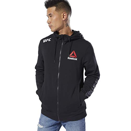 Reebok UFC Fight Night - Sudadera con Capucha y Cremallera para Hombre, Talla XXL, Color Negro y Blanco