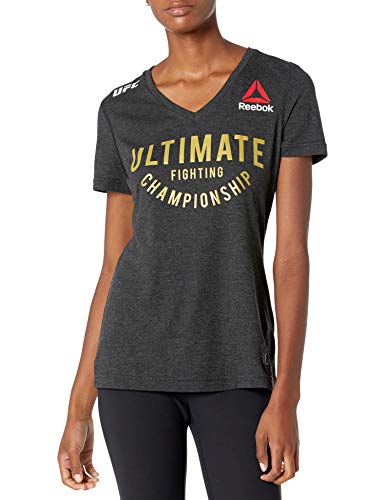 Reebok UFC Walkout - Camiseta de Manga Corta para Mujer, Mujer, FXL49, Negro y Dorado, Small