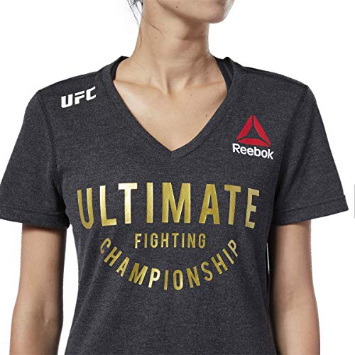 Reebok UFC Walkout - Camiseta de Manga Corta para Mujer, Mujer, FXL49, Negro y Dorado, Small