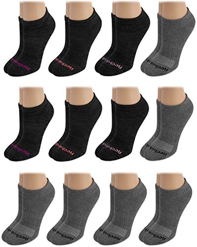 Reebok Women's No-Show Breathable Athletic Low Cut Cushioned Socks (12 Pack) (Grey Collection, Shoe Size: 4-10)