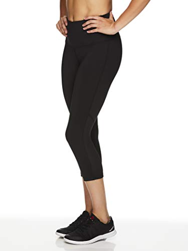 Reebok Women's Printed Capri Leggings with Mid-Rise Waist Performance Compression Tights - Black, Small