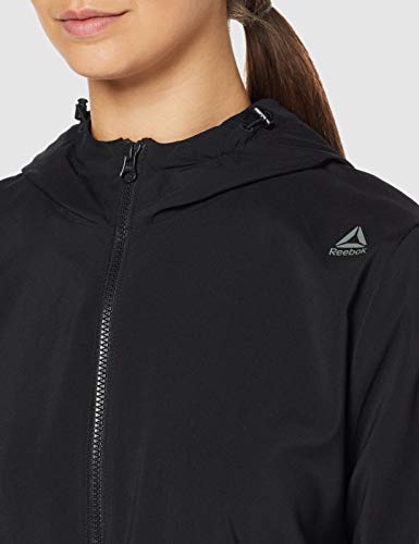 Reebok Woven Sudadera con capucha y cremallera completa, negro, XS