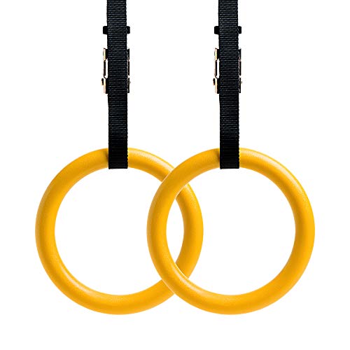 REEHUT Anillas de Gimnasia, Anillas de Deporte con Correas Ajustables de 4,5m y Hebillas de Metal con Agarre Duro, Amplio y Antideslizante Ideales para Entrenamiento de Fuerza (2 Unidades, Amarillo)