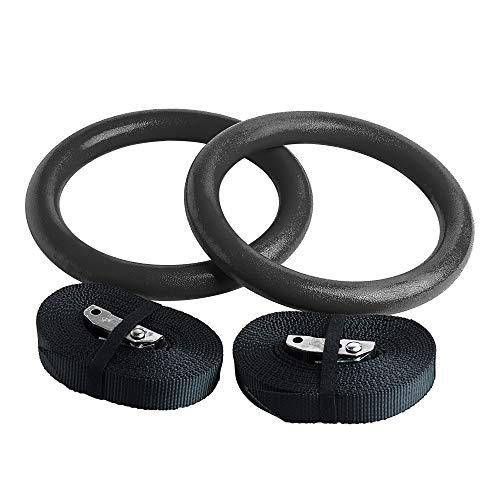 REEHUT Anillas de Gimnasia, Anillas de Deporte con Correas Ajustables de 4,5m y Hebillas de Metal con Agarre Duro, Amplio y Antideslizante Ideales para Entrenamiento de Fuerza (2 Unidades, Negro)