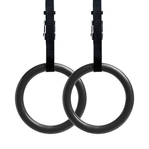 REEHUT Anillas de Gimnasia, Anillas de Deporte con Correas Ajustables de 4,5m y Hebillas de Metal con Agarre Duro, Amplio y Antideslizante Ideales para Entrenamiento de Fuerza (2 Unidades, Negro)