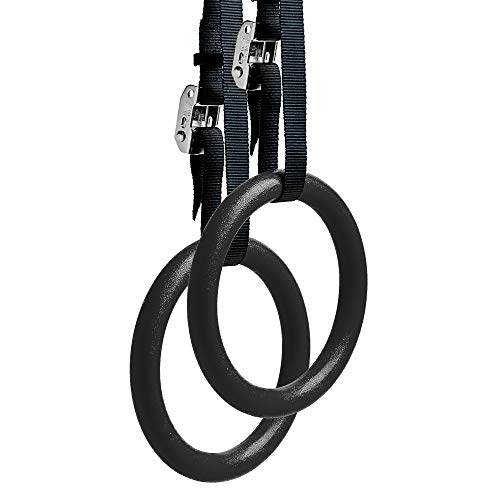 REEHUT Anillas de Gimnasia, Anillas de Deporte con Correas Ajustables de 4,5m y Hebillas de Metal con Agarre Duro, Amplio y Antideslizante Ideales para Entrenamiento de Fuerza (2 Unidades, Negro)