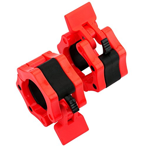 REEHUT Bloqueadores para Barras de Pesas Levantamiento de Pesa Barbell Barra de liberación rápida Barra olímpica Peso Cuello - para Crossfit, con Bloqueo, de liberación rápida (Rojo, 1 par) 50mm